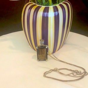 Beautiful Large “Topaz” like stone 16” silver chain.